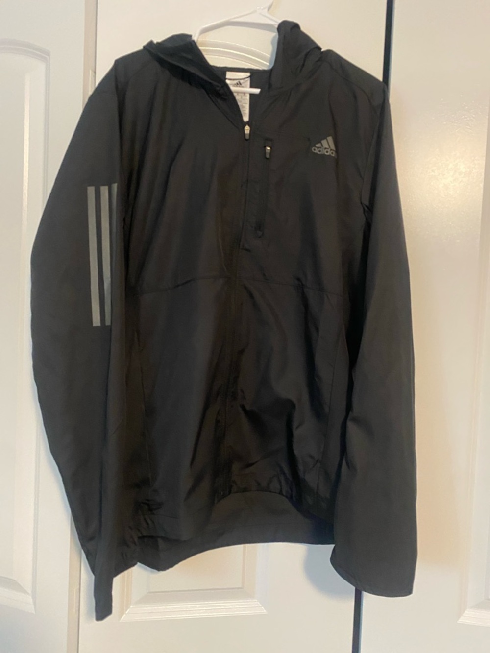 adidas Black Hooded Windbreaker with Reflective Stripes